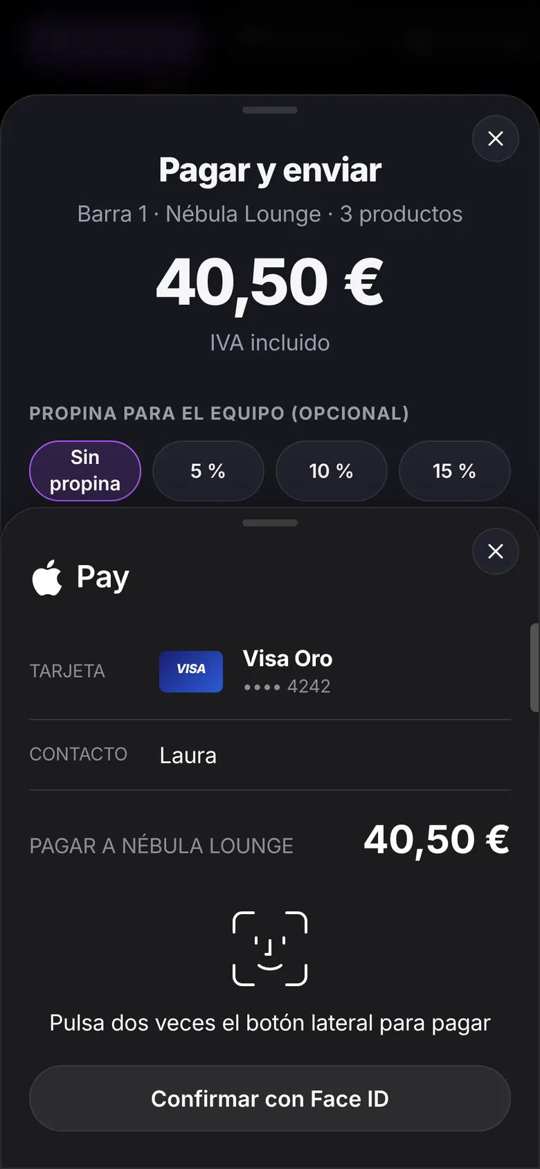 Pantalla de pago con Apple Pay en el móvil